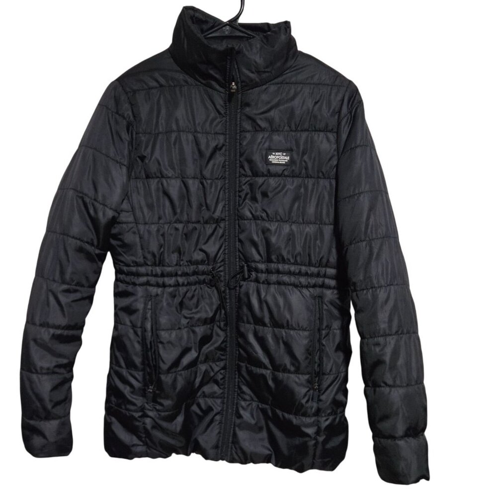 Aeropostale Black Puffer Jacket Womens Size Medium Fleece Lining Quilted Winter